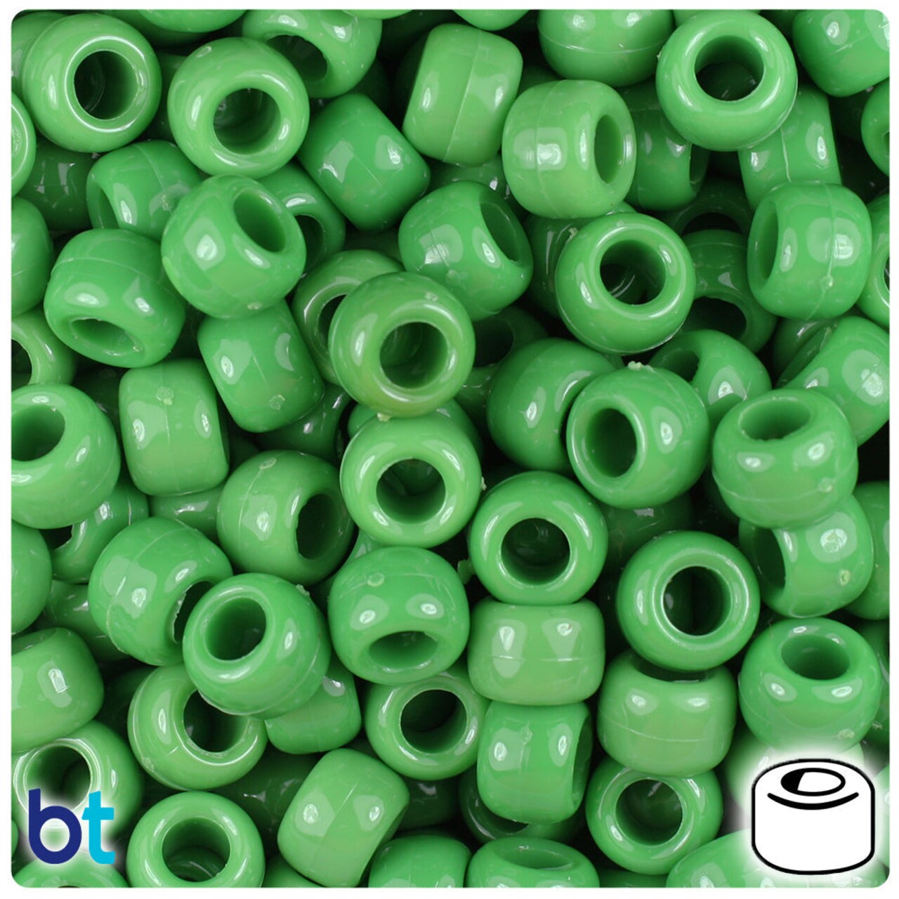 BeadTin Pea Green Opaque 9mm Barrel Plastic Pony Beads (500pcs)